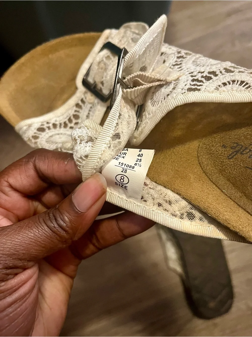 American Eagle Outfitters Cream Lace Crochet Double-Buckle Slide Sandals